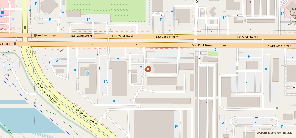 Map showing the location of Big Dawgs Italian Beef 22nd, 8060 E 22nd St 100, Tucson AZ 85710