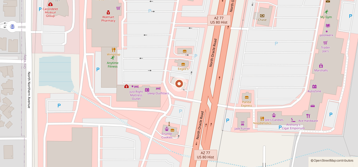 Map showing the location of Black Rock Coffee, 7901 N Oracle Rd, Tucson AZ 85704