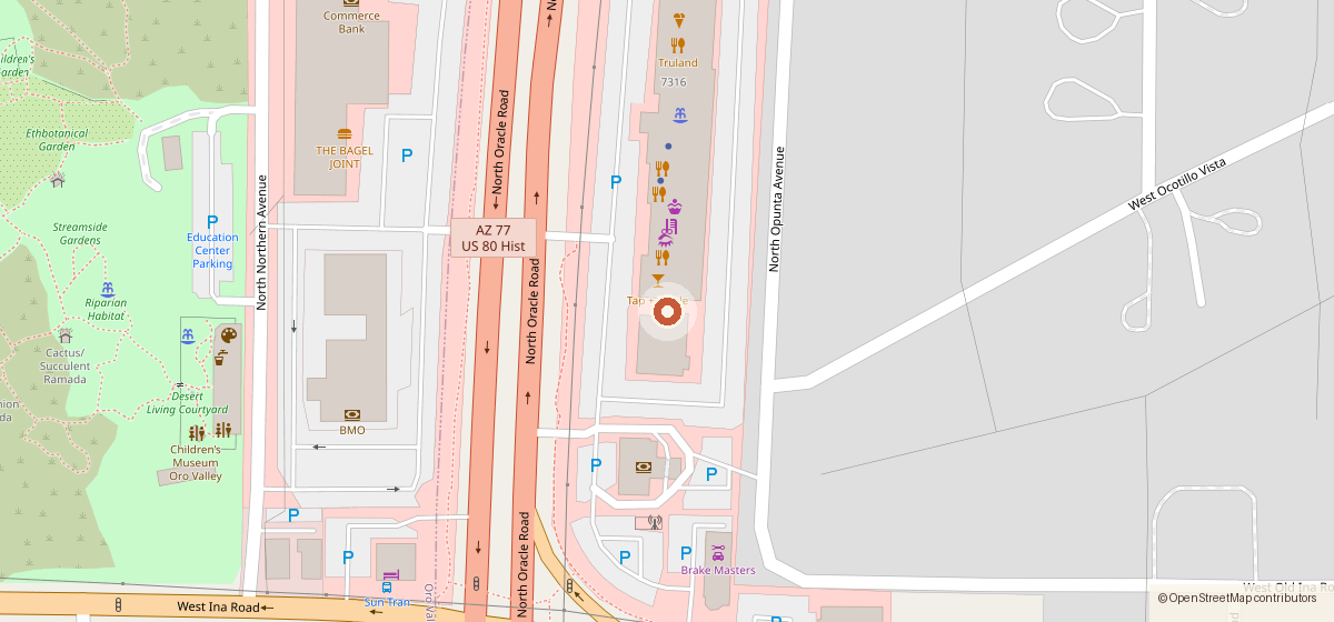 Map showing the location of Chipotle Mexican Grill #6038, 7248 N Oracle Rd, Tucson AZ 85704