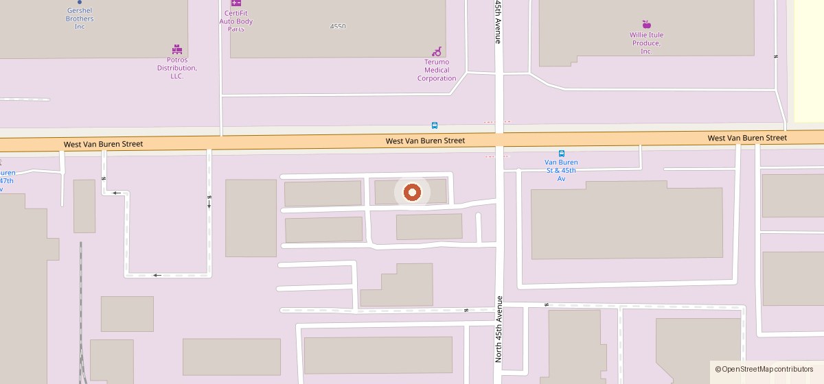 Map showing the location of Dad Bod Pizza Rollz, 4501 W Van Buren, Phoenix AZ 85043