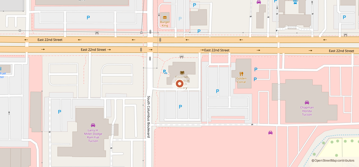 Map showing the location of Eckstrom-Columbus Library, 4350 E 22nd St, Tucson AZ 85711