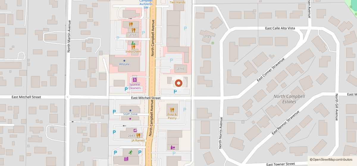 Map showing the location of Heart Swell Books, 2700 N Campbell Ave Suite 100, Tucson AZ 85719