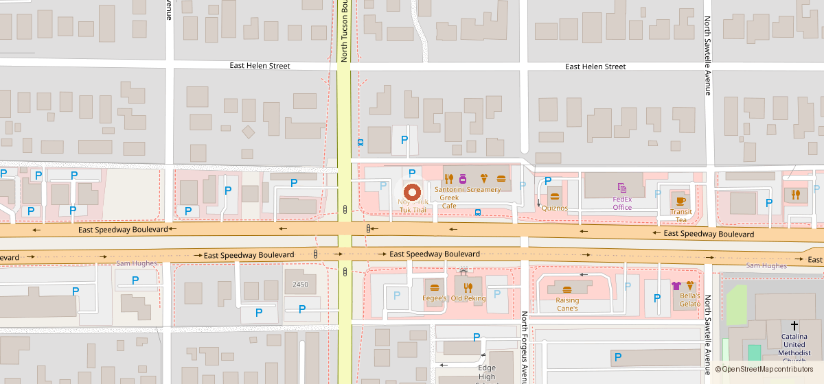 Map showing the location of Noy's Tuk Tuk Thai, 2511 E Speedway Blvd, Tucson AZ 85716