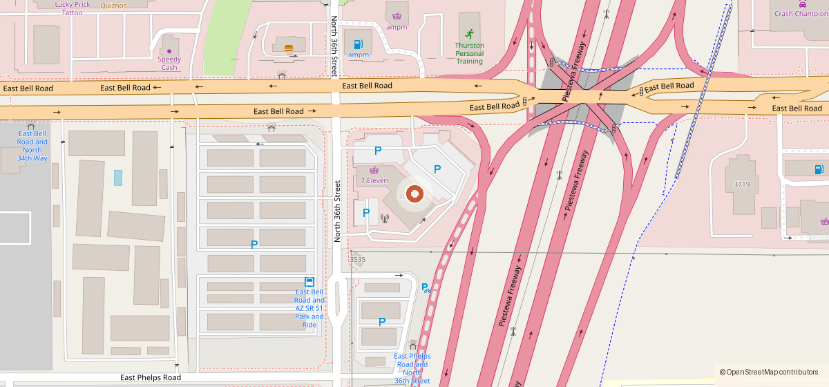 Map showing the location of Pakka Local, 3607 E Bell Rd, Phoenix AZ 85032