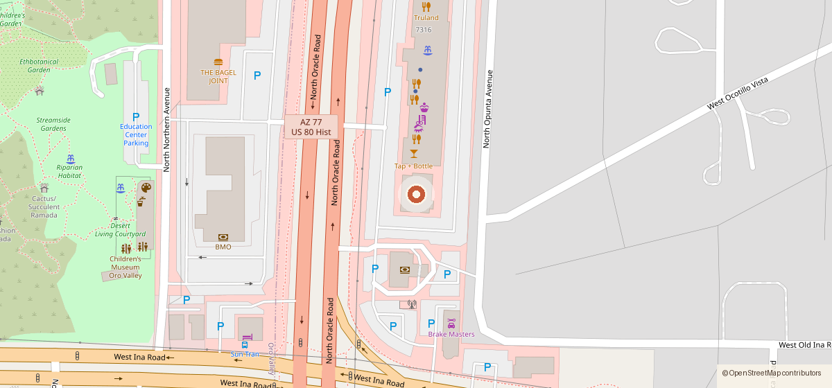 Map showing the location of Pei Wei Asian Kitchen, 7252 N Oracle Rd, Tucson AZ 85704