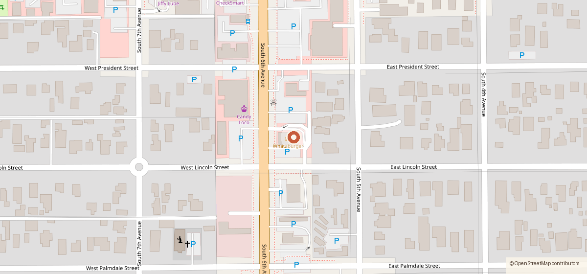 Map showing the location of Ramiros Mexican Restaurant, 3925 S 6th Ave, Tucson AZ 85714