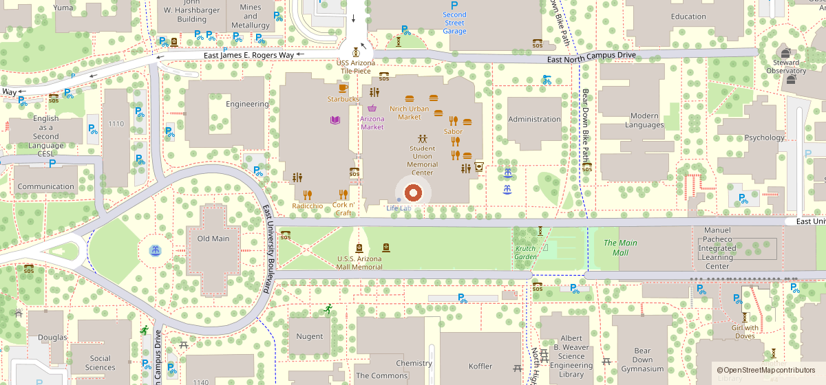 Map showing the location of Sammy's Deli, 1303 E University Blvd, Tucson AZ 85719