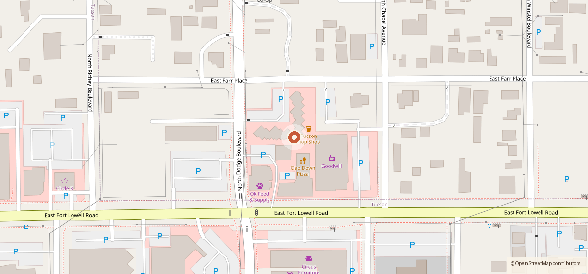 Map showing the location of SloMo Bread Co LLC, 3230 N Dodge Blvd Ste E, Tucson AZ 85716