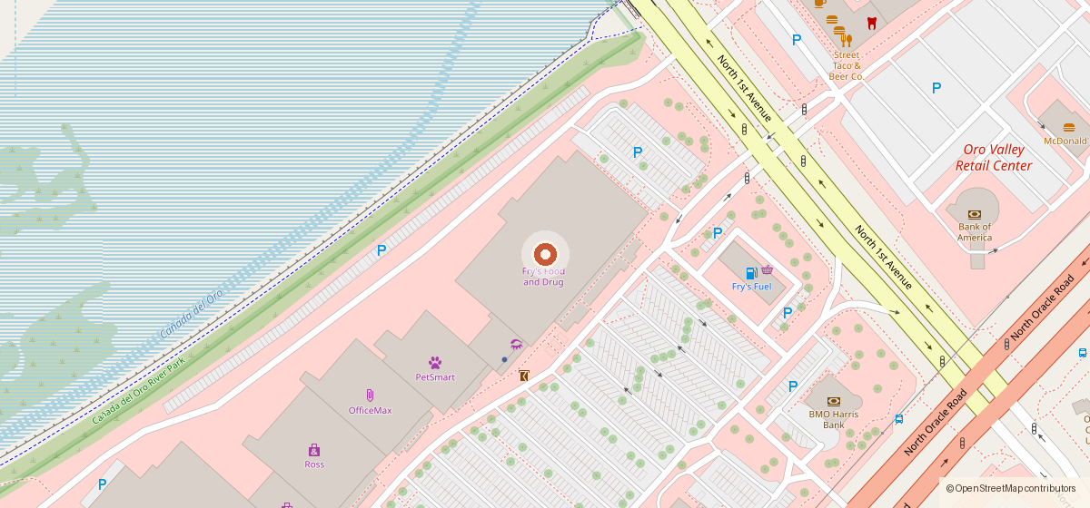 Map showing the location of Supreme Produce @ Fry's #18, 10661 N Oracle Rd, Oro Valley AZ 85737