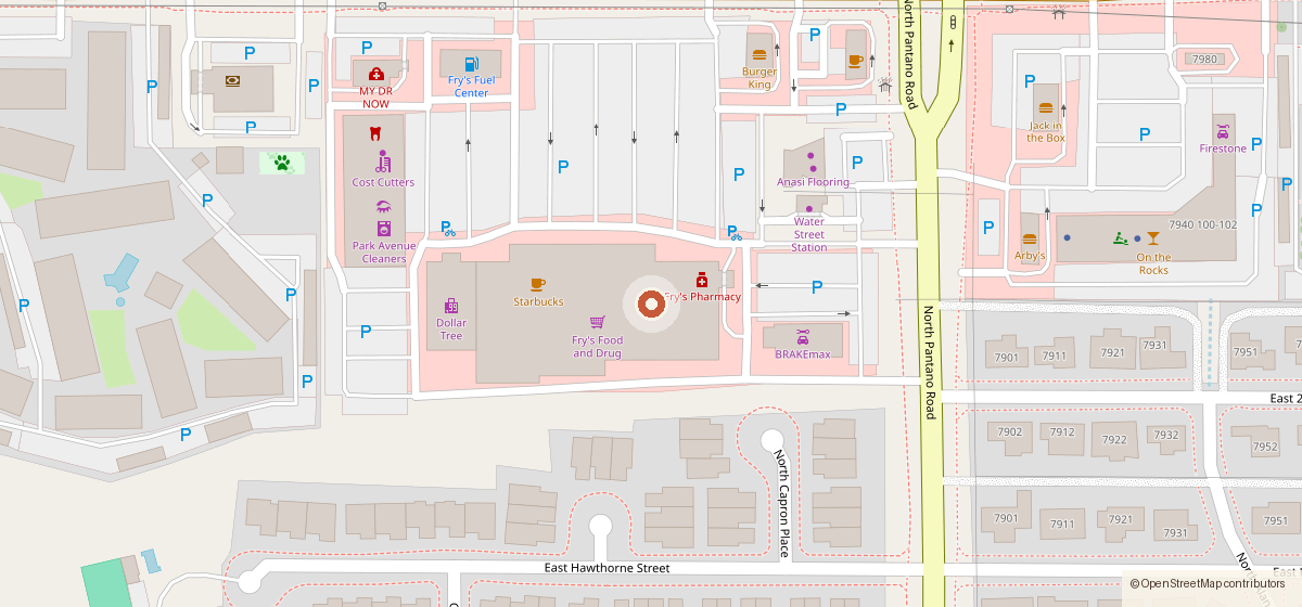 Map showing the location of Supreme Produce @ Fry's #34, 7812 E Speedway Blvd, Tucson AZ 85710