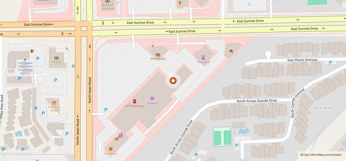 Map showing the location of Turquoise Wine Bar, 4772 E Sunrise Dr, Tucson AZ 85718
