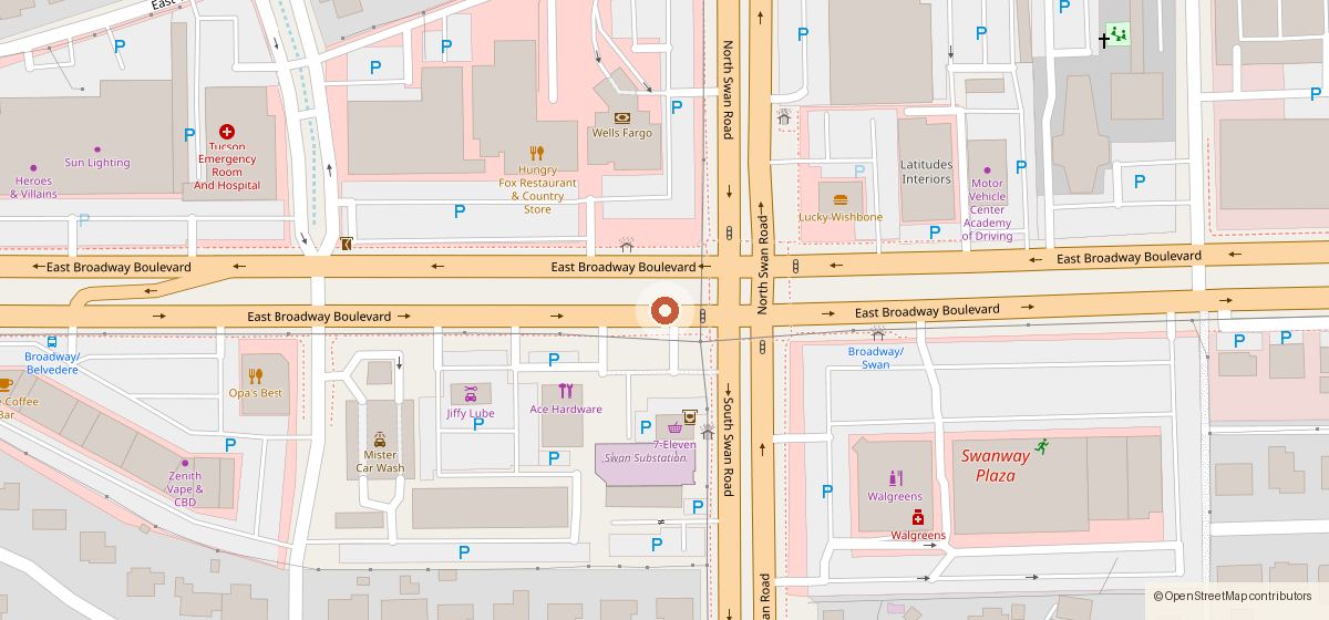 Map showing the location of 7-Eleven #21043H, 4680 E. Broadway Blvd., Tucson