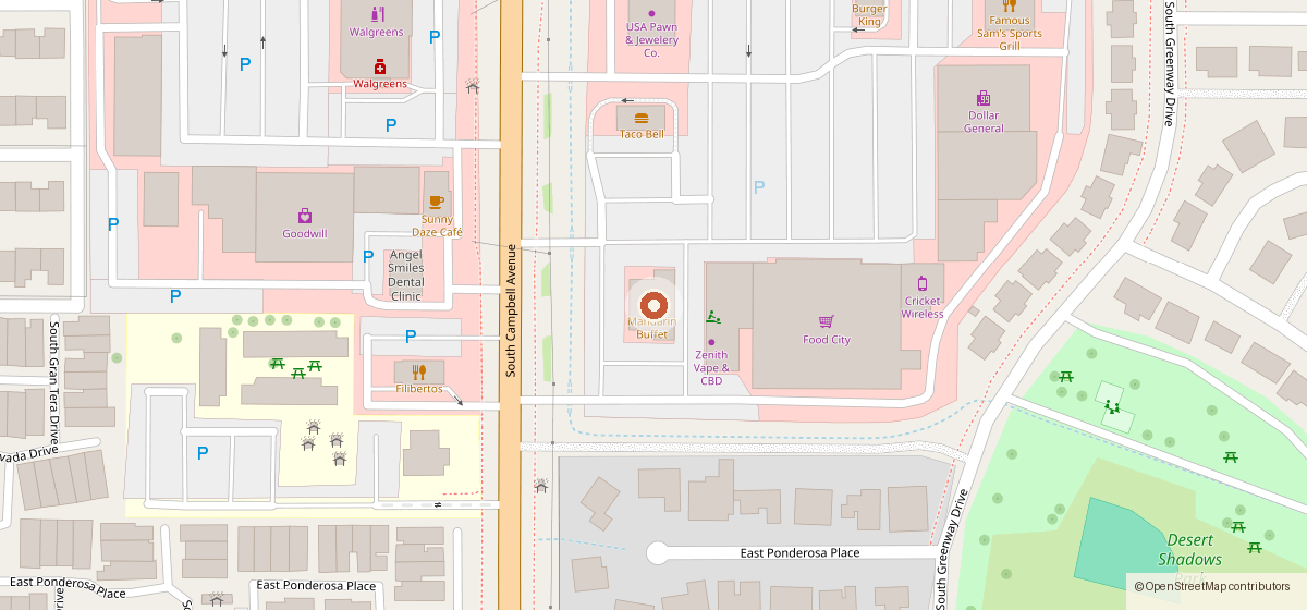 Map showing the location of Bubba-Que, 5005 S. Campbell Ave., Tucson