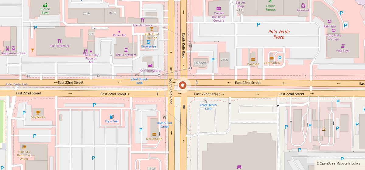 Map showing the location of Chipotle Mexican Grill #5767, 7101 E. 22nd St., Tucson