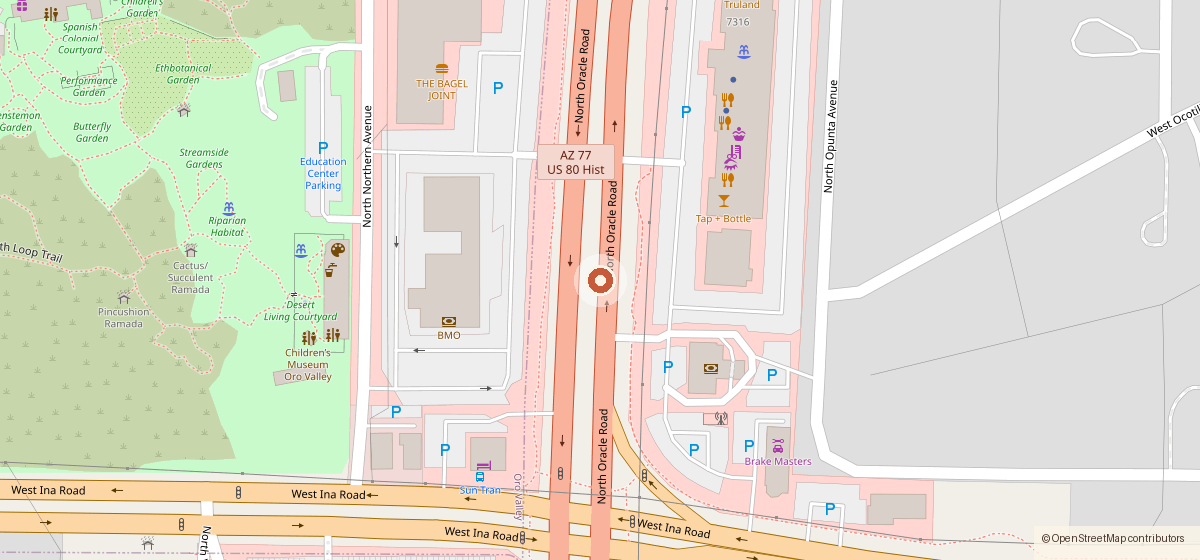 Map showing the location of Chipotle Mexican Grill, No. 6038, 7250 N. Oracle Road, No. 102, Tucson