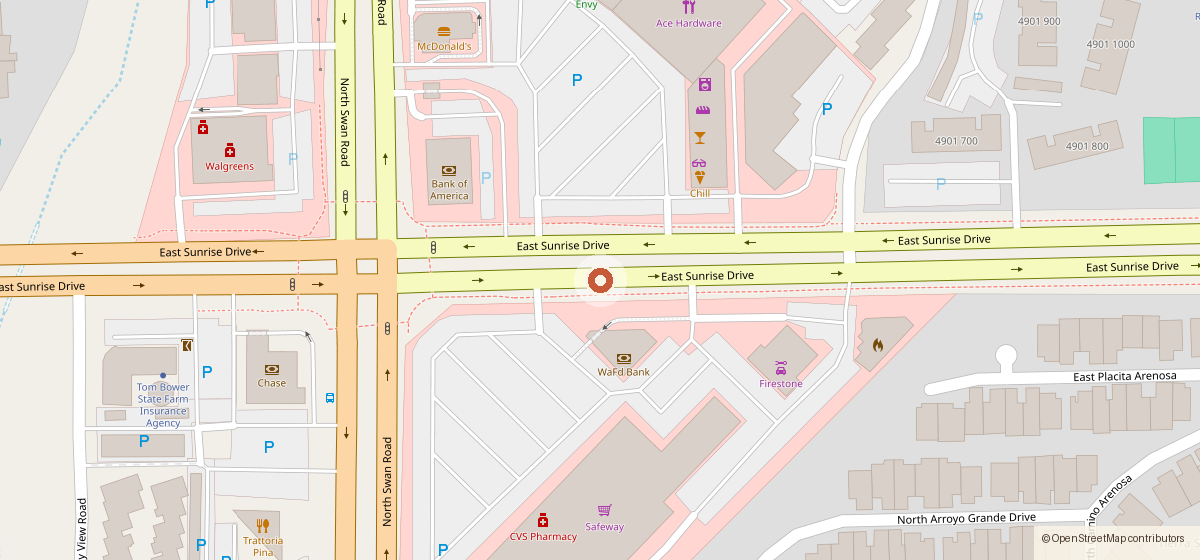 Map showing the location of Chipotle Mexican Grill No. 6072, 4746 E. Sunrise Drive, Tucson