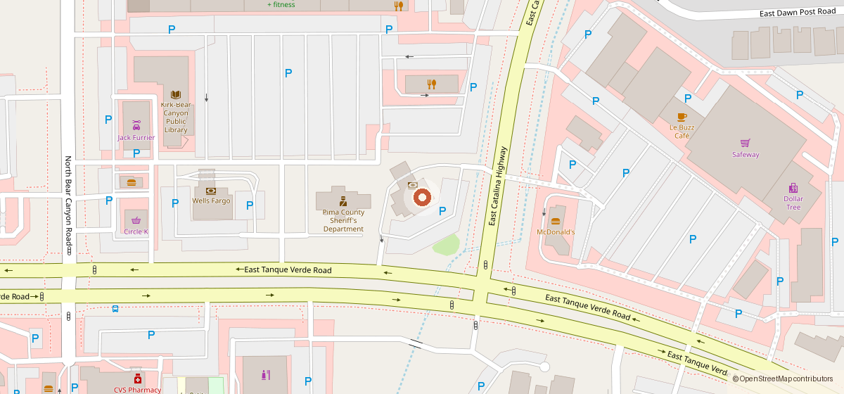 Map showing the location of Circle K Store #9618, 9015 E. Tanque Verde Rd., Tucson