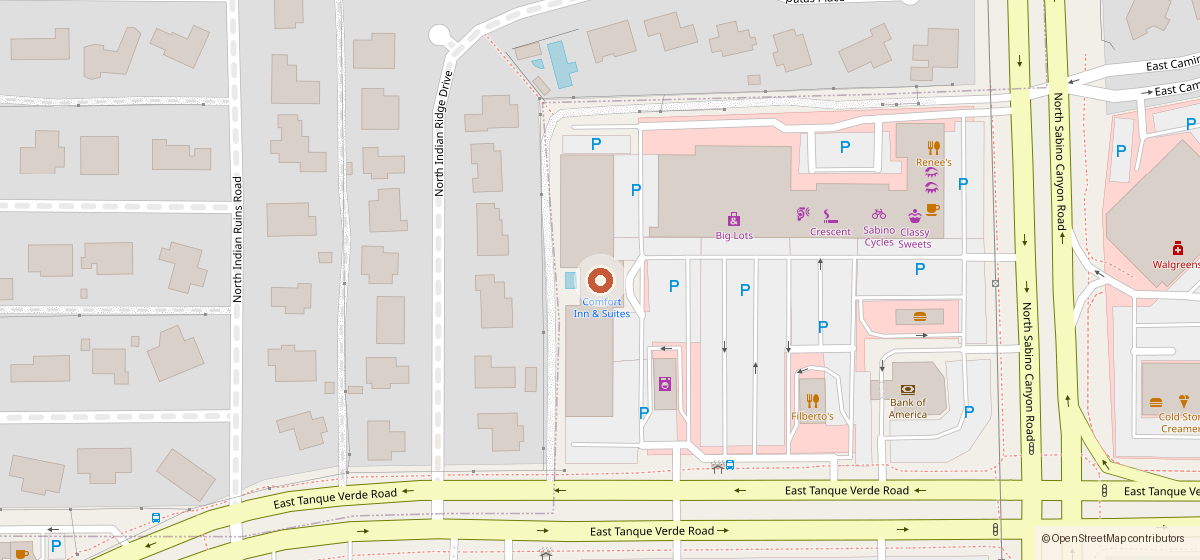 Map showing the location of Comfort Suites of Tucson, 7007 E. Tanque Verde Rd., Tucson