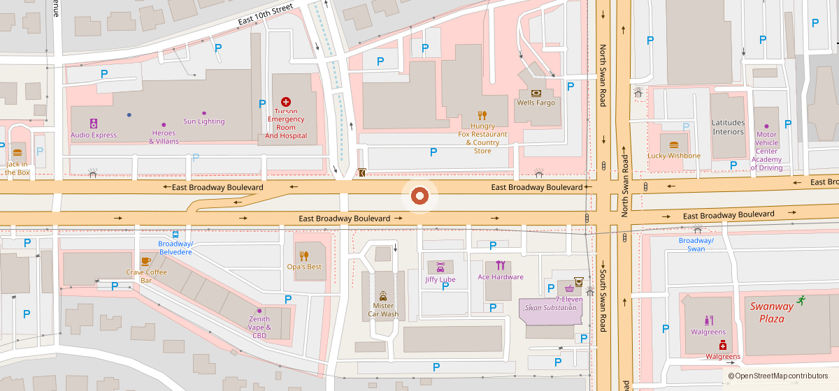 Map showing the location of Contemplative Spirits, 4625 E. Broadway Blvd. #204, Tucson