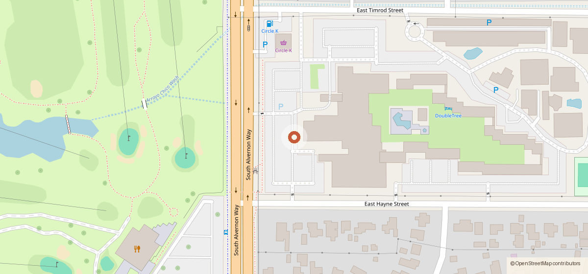 Map showing the location of Doubletree by Hilton at Reid Park, 445 S. Alvernon Way