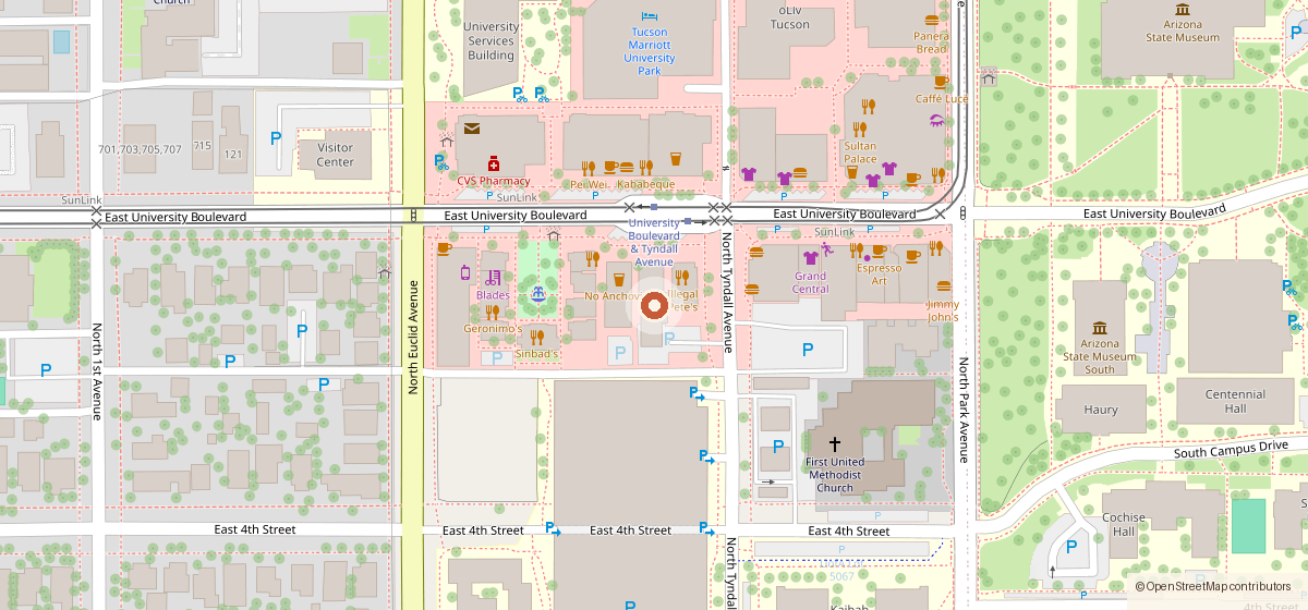 Map showing the location of Frog & Firkin, 874 E. University Blvd.