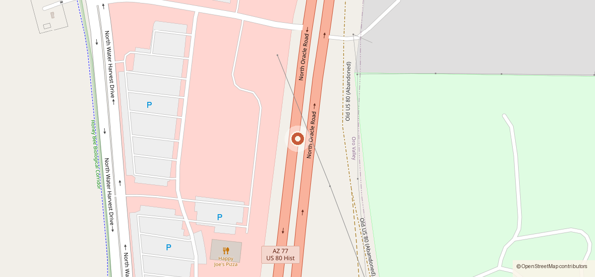 Map showing the location of Happy Joe's Pizza & Ice Cream, 11695 N. Oracle Rd, Oro Valley