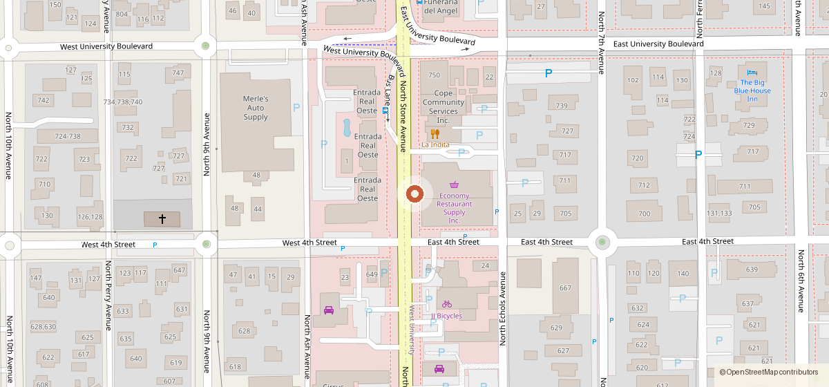 Map showing the location of La Indita, 722 N. Stone Ave., Tucson