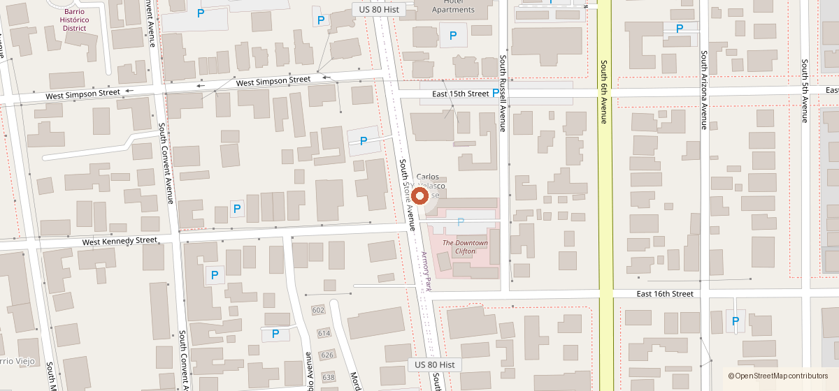 Map showing the location of Lindo Hotel/Bunny Ciao, 485 S. Stone Ave., Tucson