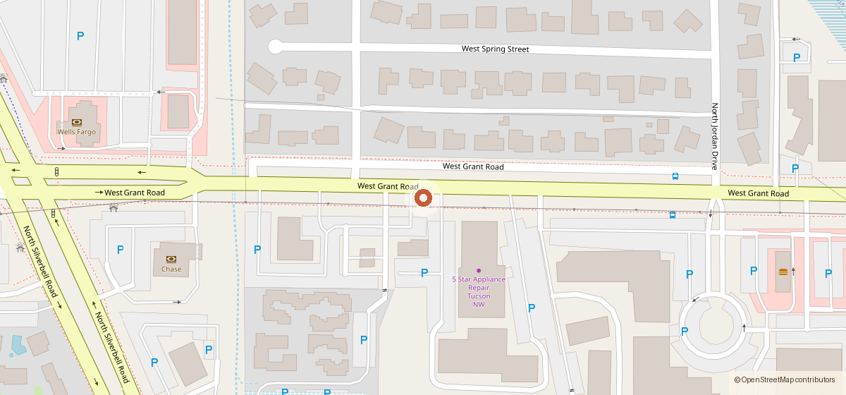 Map showing the location of Masa Madre Bakery & Market, 2025 W. Grant Rd., Tucson