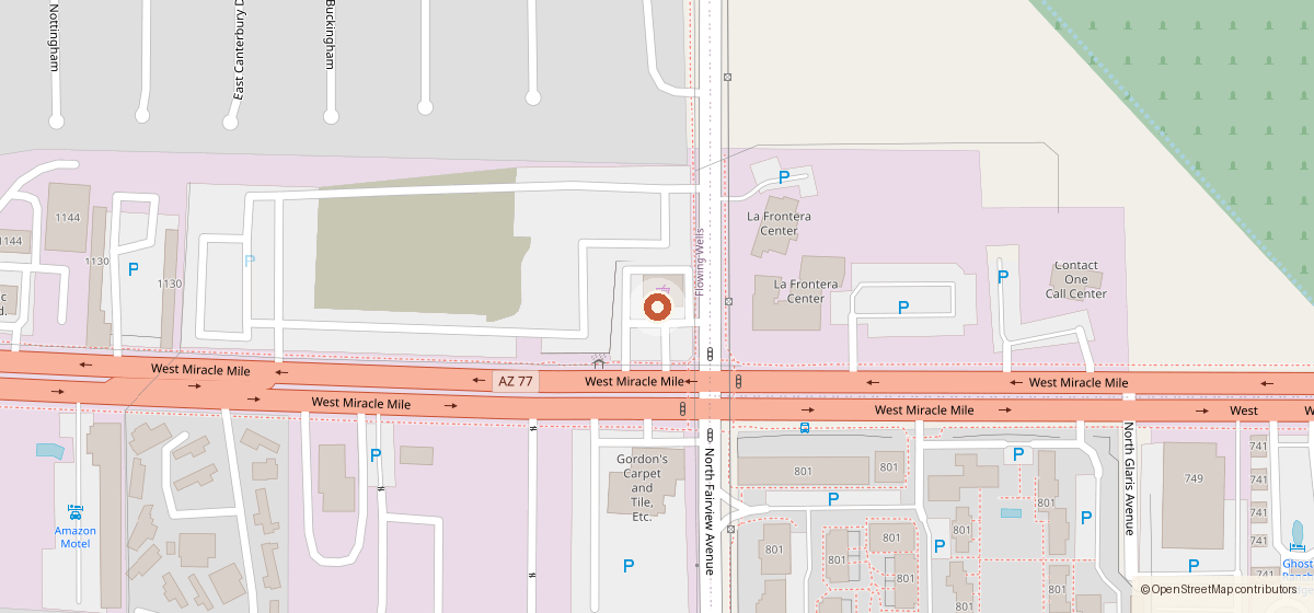 Map showing the location of Miracle Mini Mart, 902 W. Miracle Mile