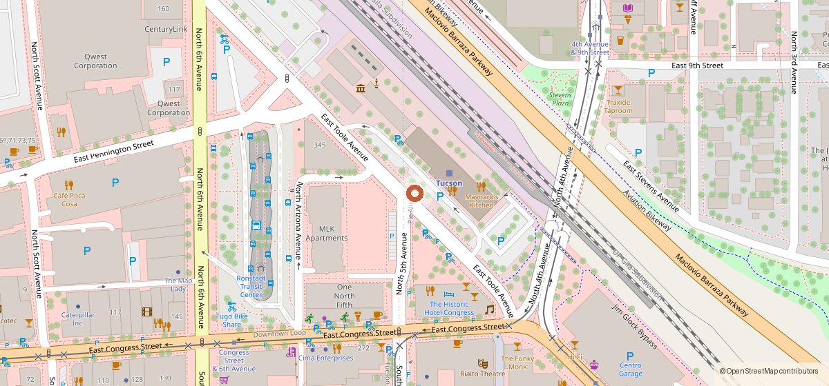 Map showing the location of Penelope The Depot, 400 N. Toole Ave. #104 & #105, Tucson