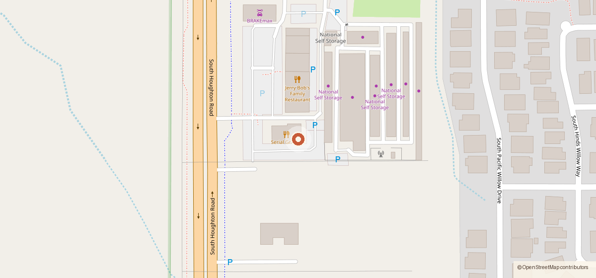 Map showing the location of Serial Grillers, 7585 S. Houghton Rd.