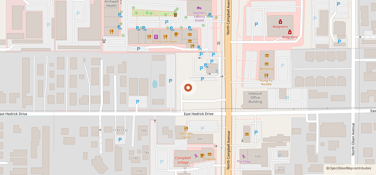 Map showing the location of Shake Shack #1729, 3105 N. Campbell Ave.