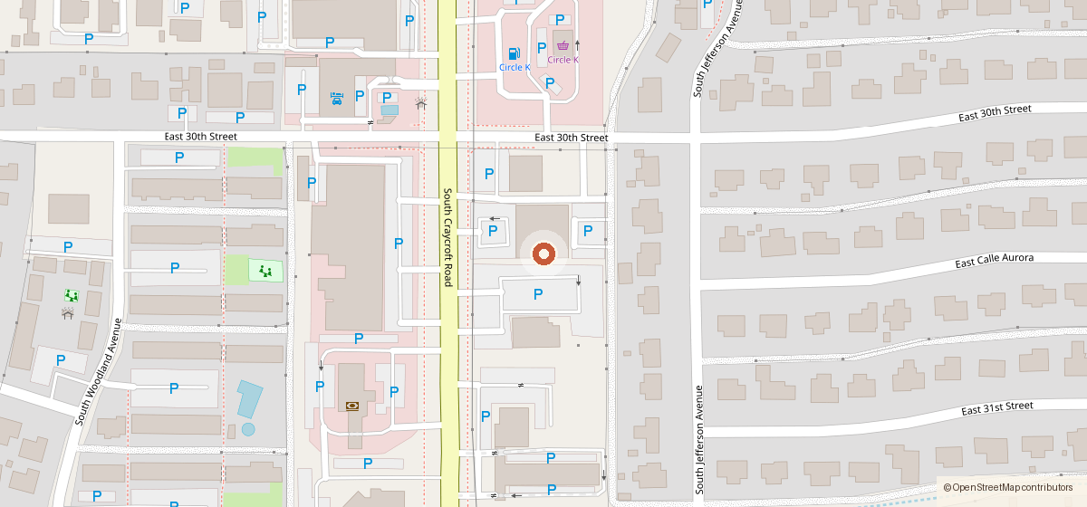 Map showing the location of Taqueria Wild West, 2023 S. Craycroft Rd., Tucson