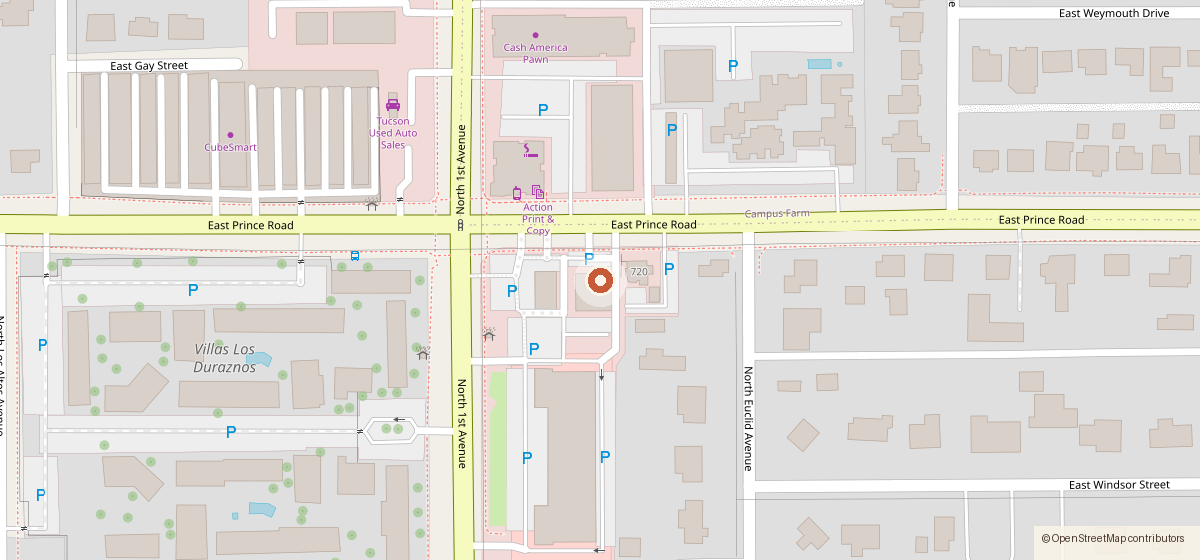 Map showing the location of Tortilleria Don Juan II, 704 E. Prince Rd., Tucson