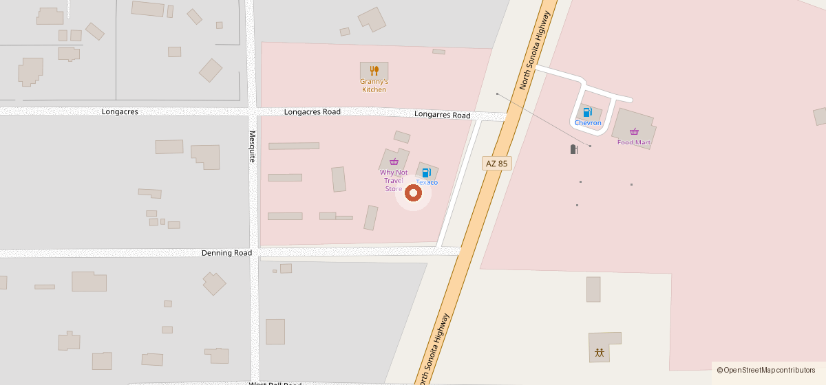 Map showing the location of Why Not Travel Center, 230 S. Sonoyta Way